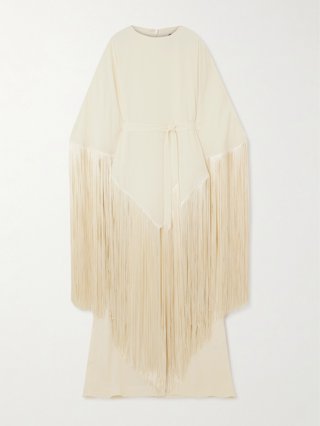 Taller Marmo Draped Fringed Crepe Kaftan In Neutral