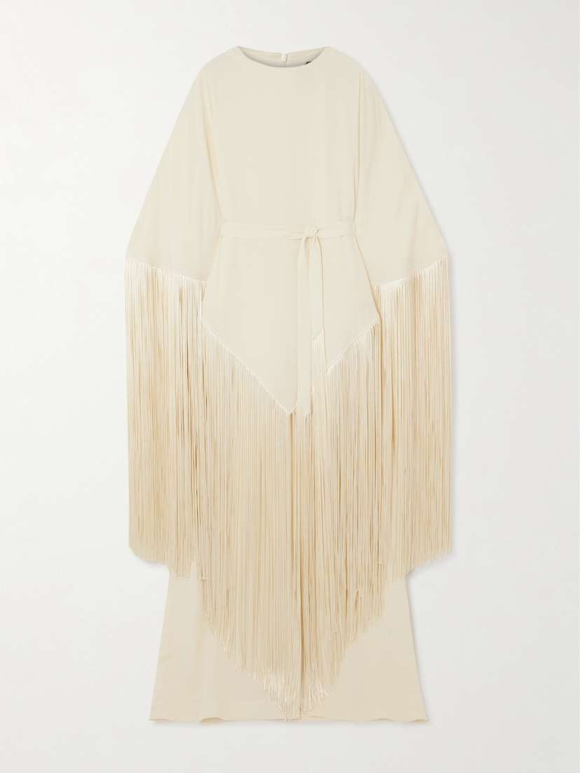 Taller Marmo Draped Fringed Crepe Kaftan