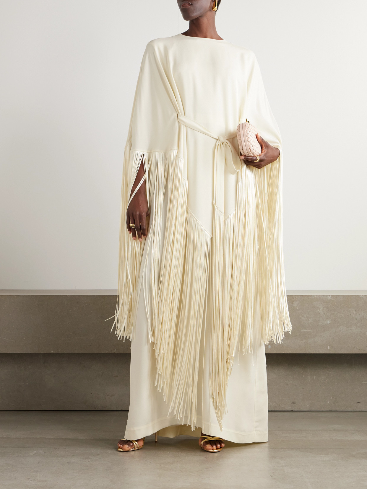 TALLER MARMO DRAPED FRINGED CREPE KAFTAN