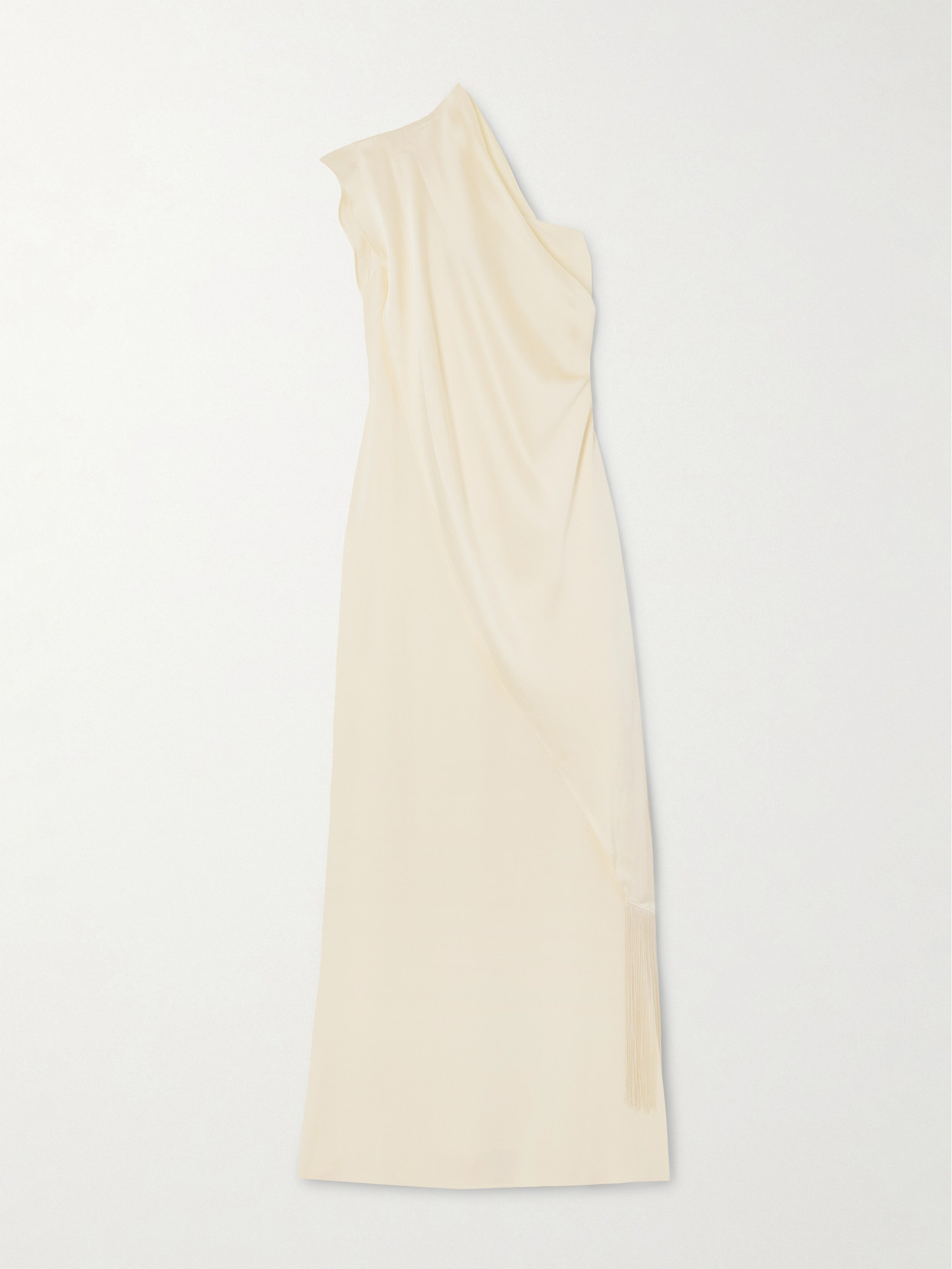 TALLER MARMO BERENSON DRAPED ONE-SHOULDER FRINGED CREPE GOWN 