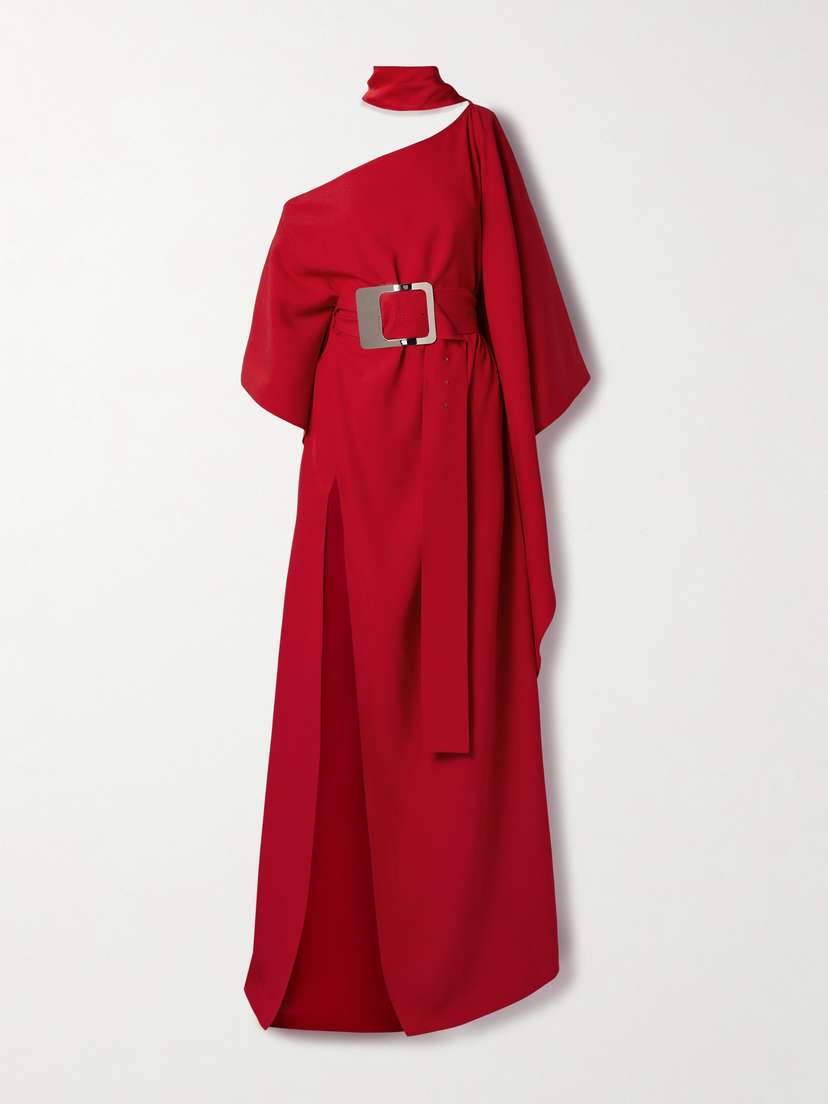 Taller Marmo Taylor Belted One-shoulder Cady Kaftan