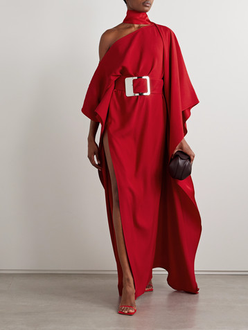 Taller Marmo Taylor belted one-shoulder cady kaftan