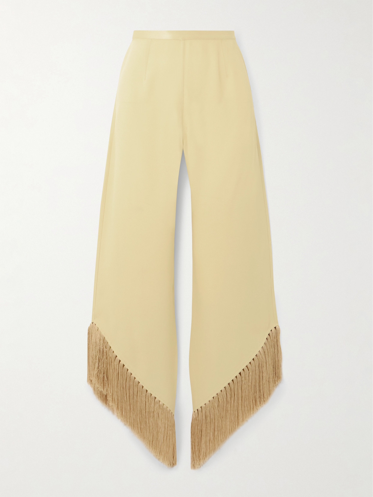 Taller Marmo Oaxaca Fringed Asymmetric Crepe Wide-leg Pants In Yellow