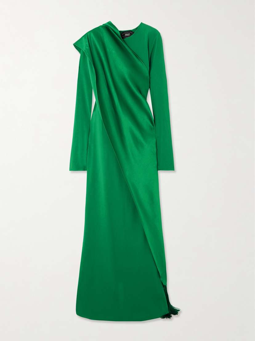 Taller Marmo Mounia Wrap-effect Fringed Crepe Gown