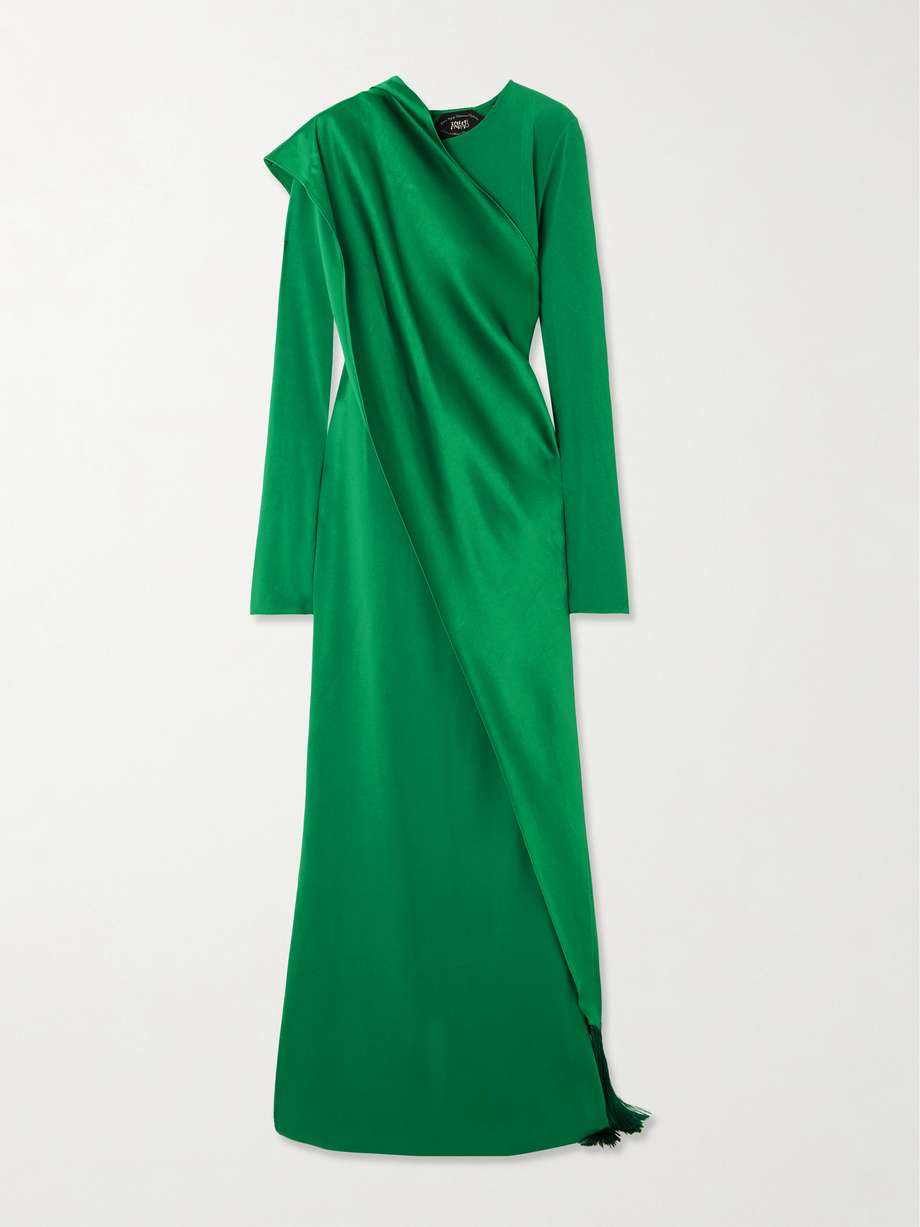 mounia wrap-effect fringed crepe gown
