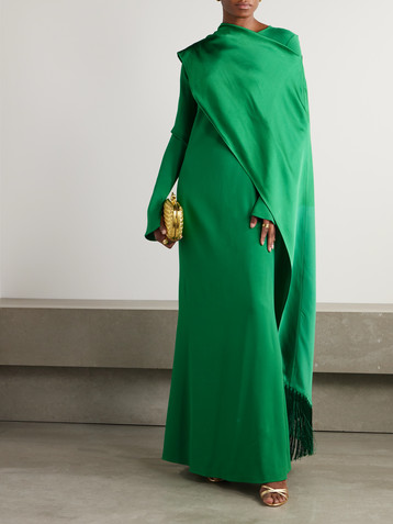 Taller Marmo Mounia wrap-effect fringed crepe gown