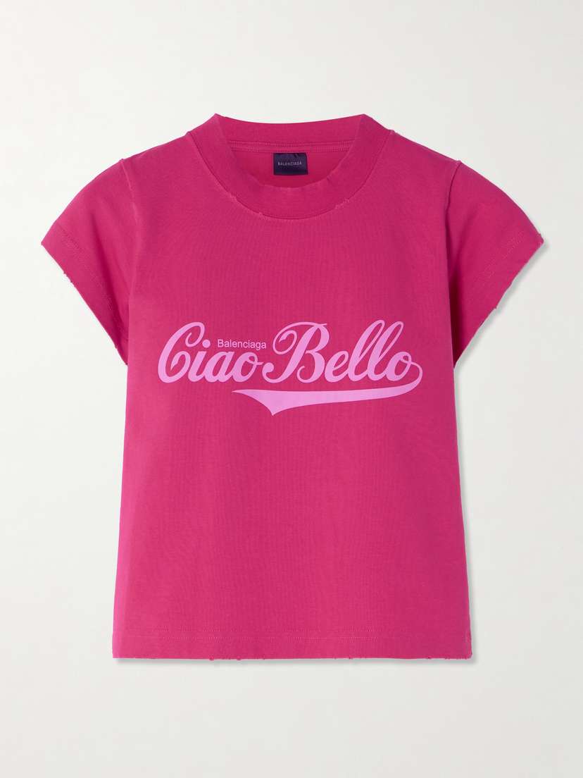 Balenciaga Cropped Distressed Printed Cotton-blend Jersey T-shirt