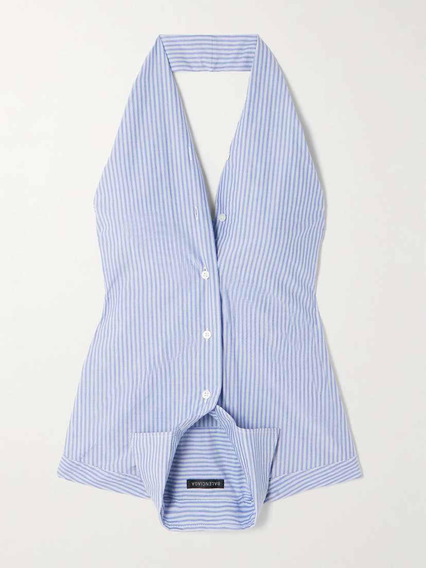 Balenciaga Upside Down Striped Cotton-poplin Halterneck Top