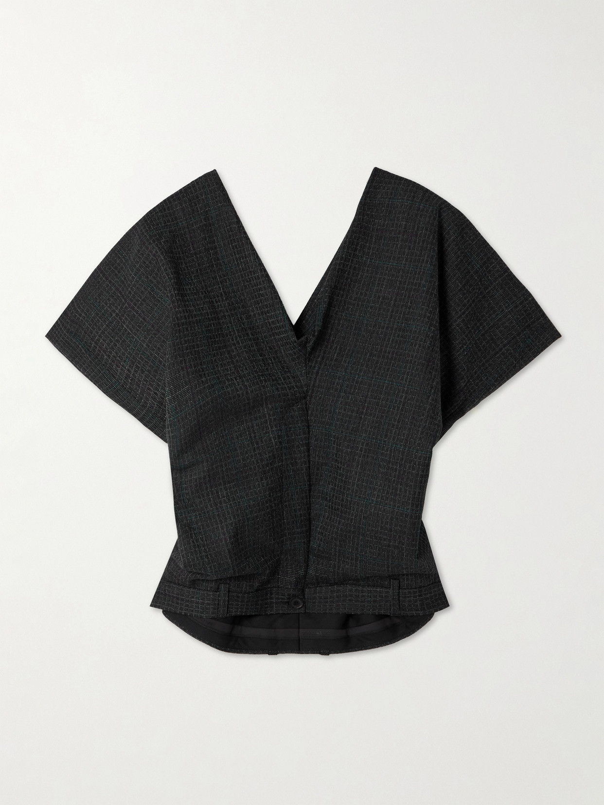 Balenciaga Draped Checked Wool-twill Top In Black