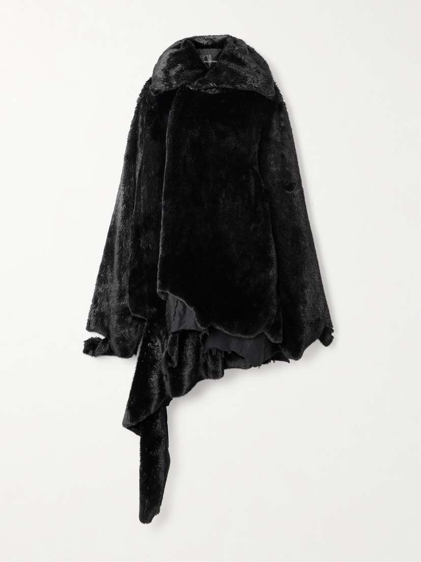Balenciaga Asymmetric Faux Fur Coat