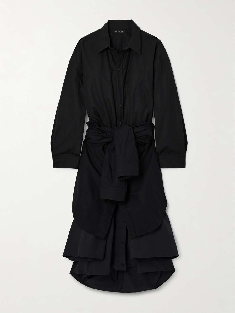 oversized belted layered cotton-poplin midi shirt dress