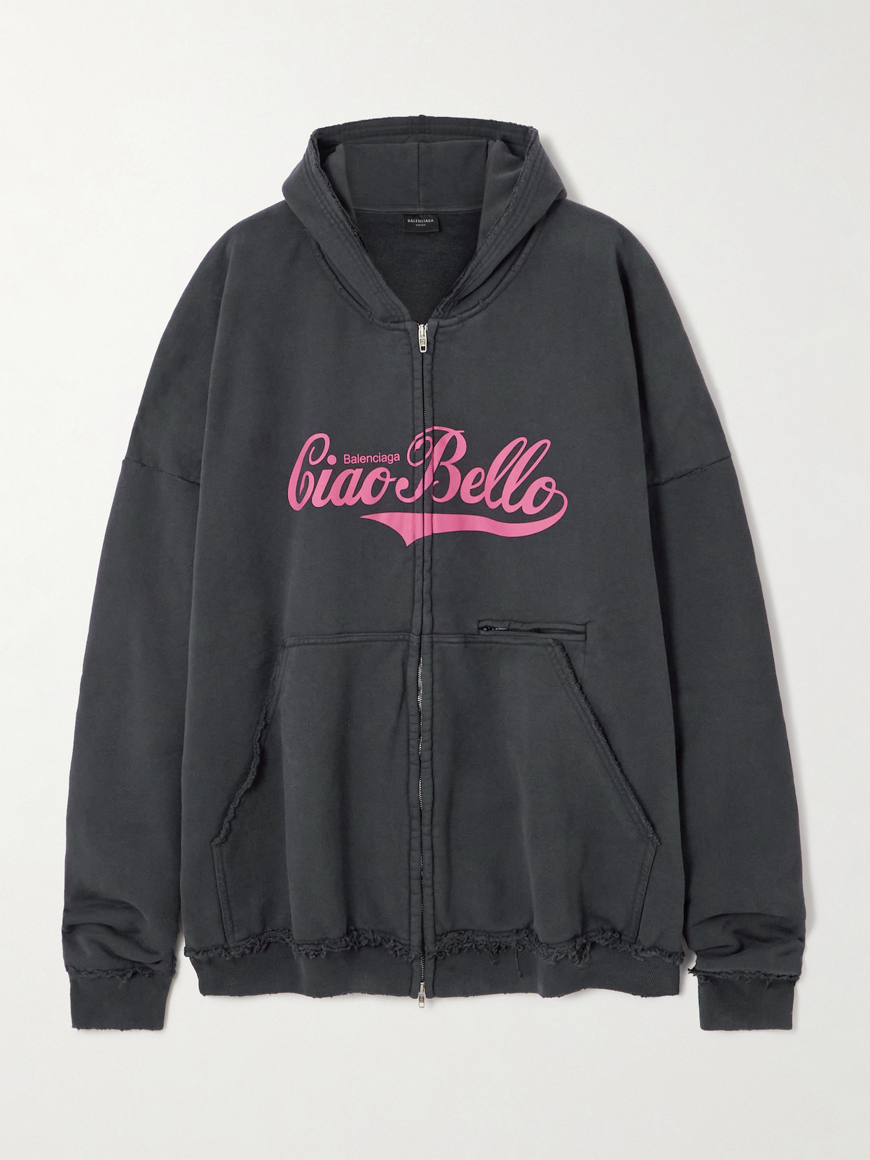 Balenciaga Distressed Printed Cotton-jersey Hoodie In Black