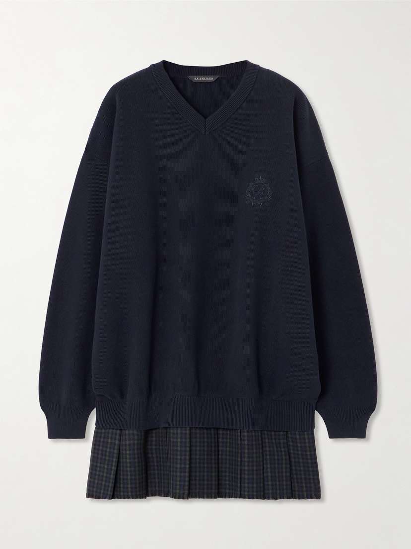 Balenciaga Layered Wool-trimmed Embroidered Cotton ini Dress