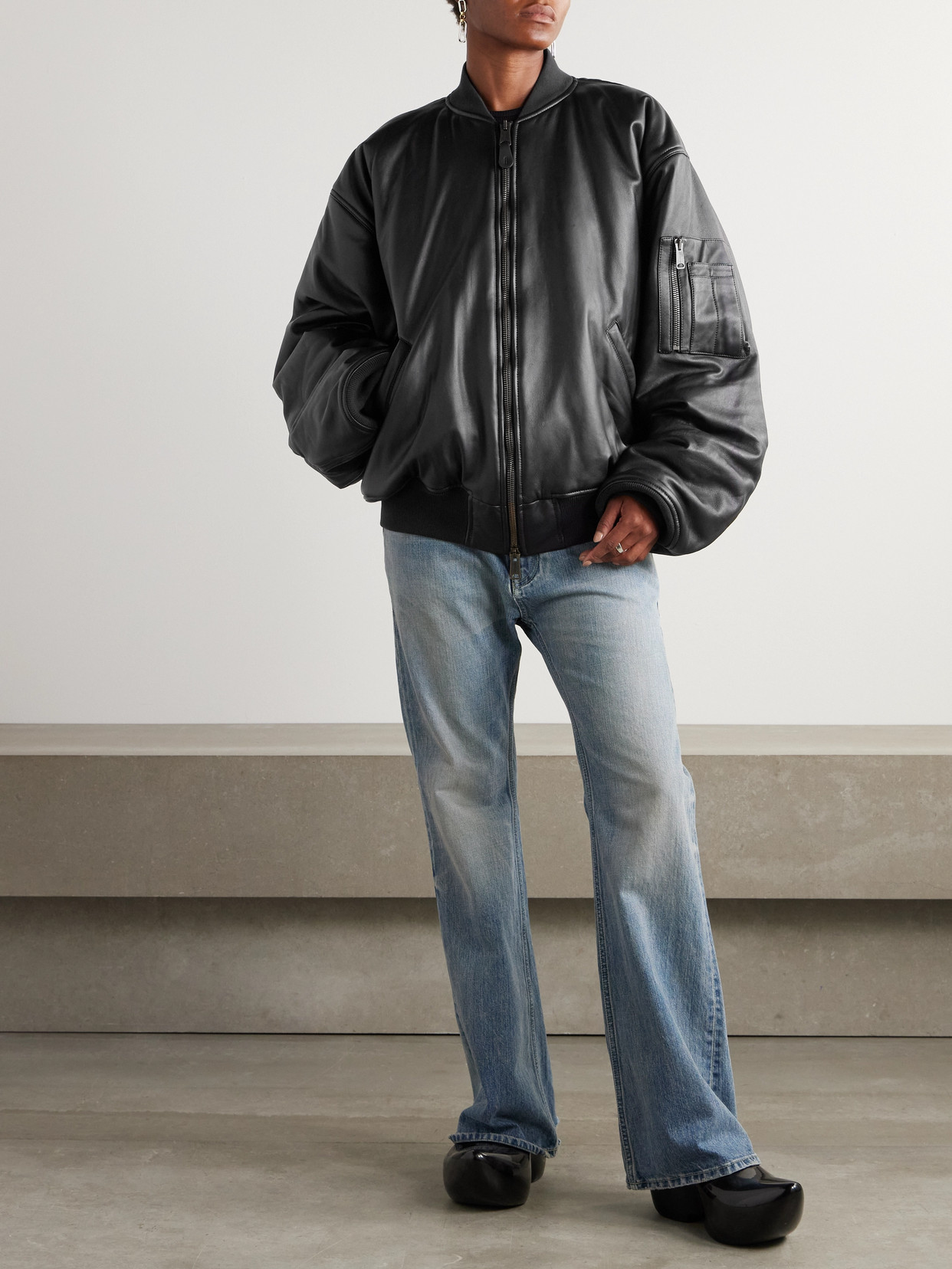 Oversized Leather Bomber Jacket