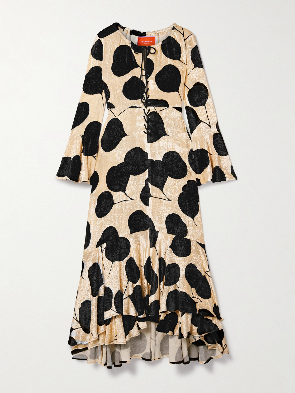 La DoubleJ - Cocteau Lace-up Printed Crushed-velvet Maxi Dress - Cream
