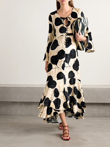 La DoubleJ Cocteau lace-up printed crushed-velvet maxi dress