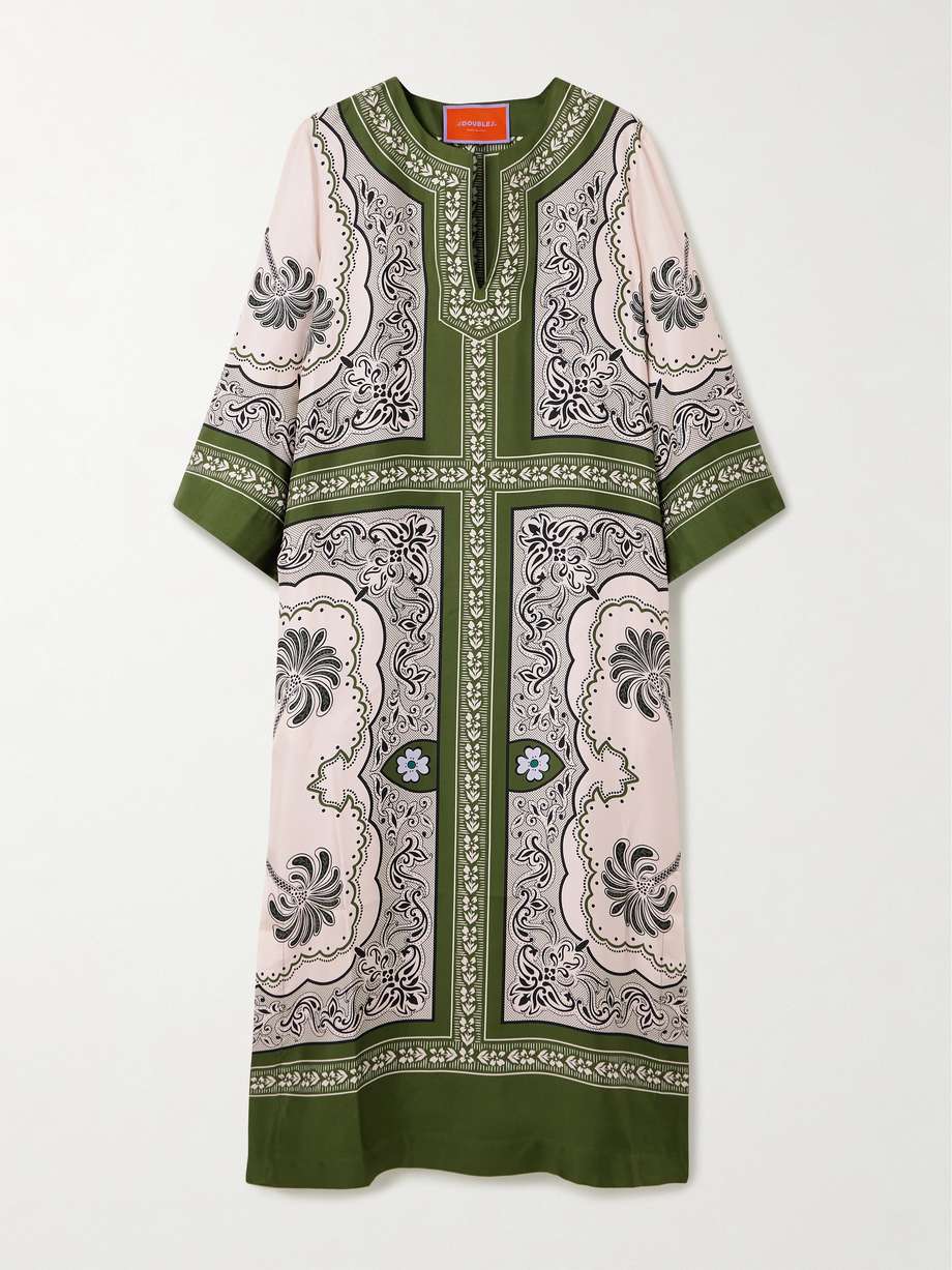 printed silk-satin twill kaftan