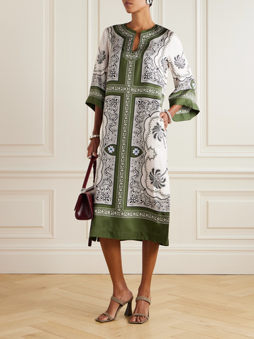 La DoubleJ Printed silk-satin twill kaftan