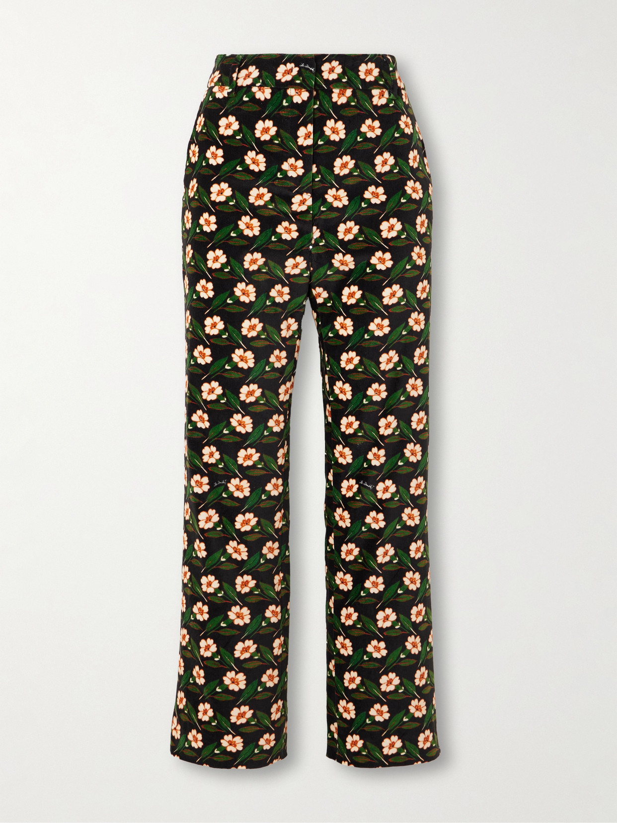 La Doublej Floral-print Cropped Trousers In Green