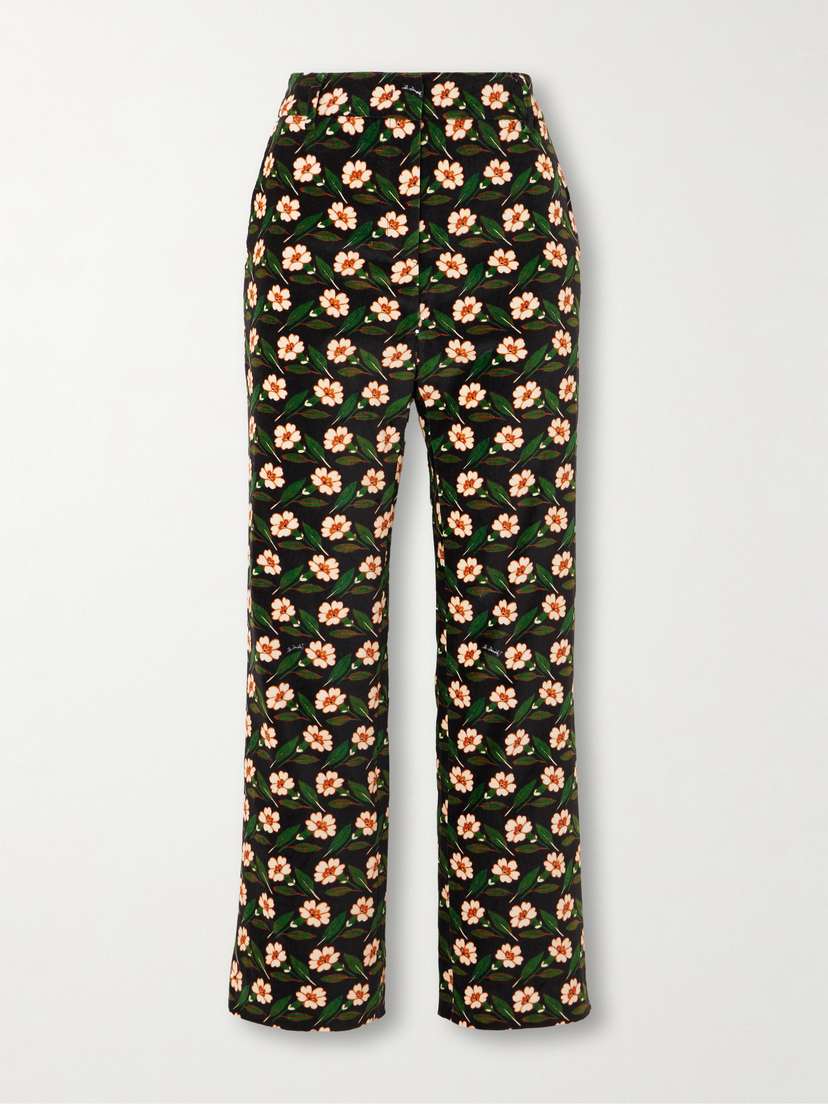 La DoubleJ 24/7 Cropped Printed Velvet Slim-leg Pants