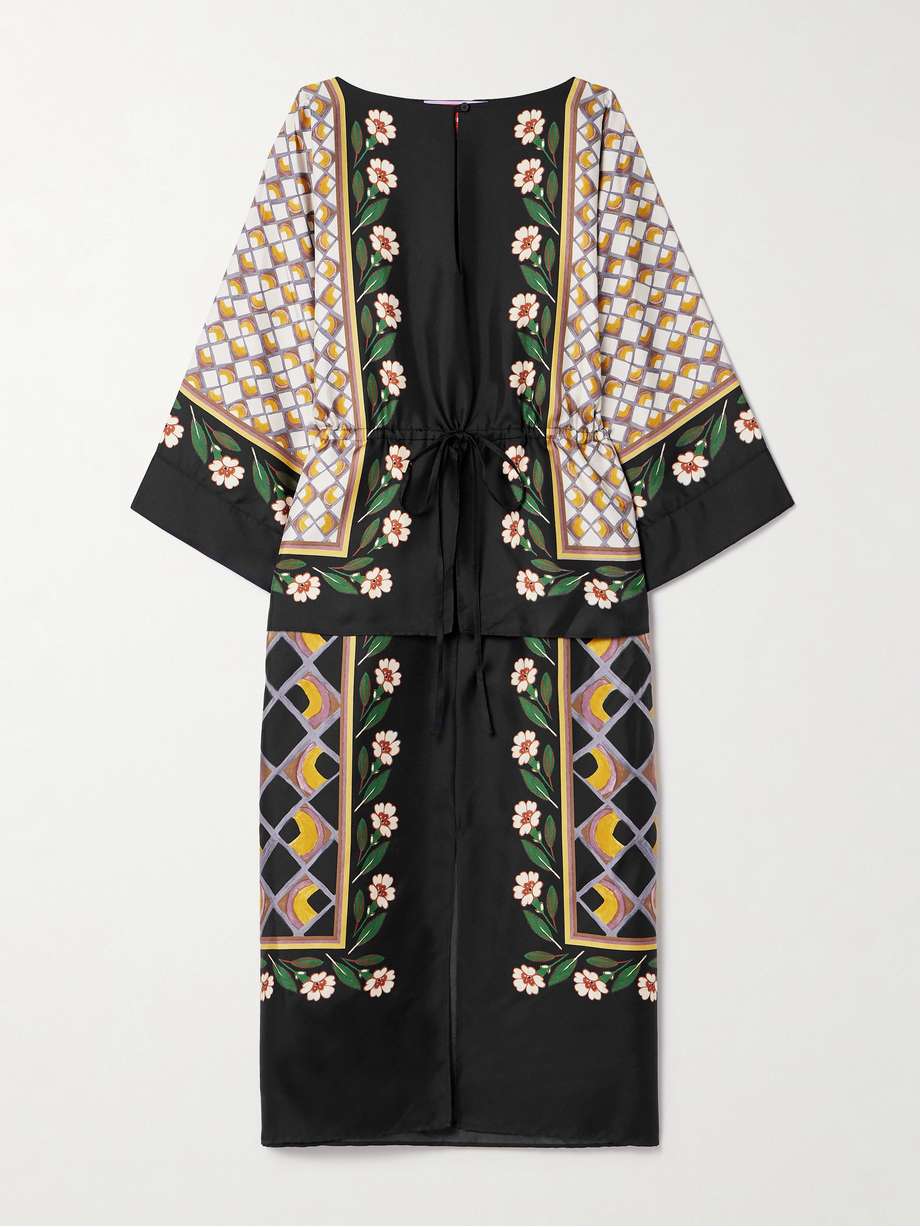 apericena printed silk-twill midi dress
