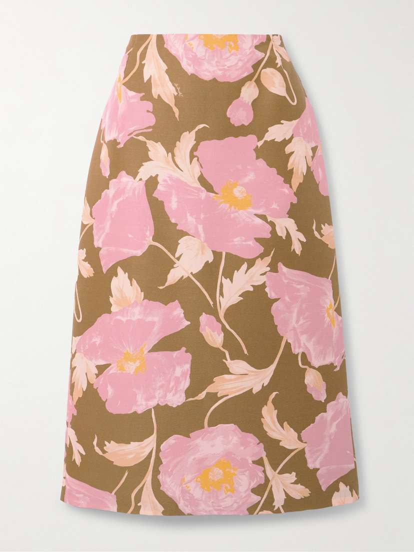 La DoubleJ Printed Wool-blend Cady Midi Skirt
