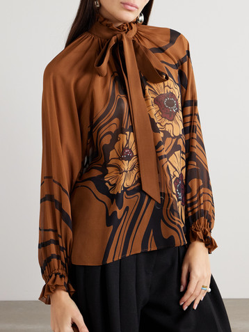 La DoubleJ Cerere pussy-bow printed silk-georgette blouse