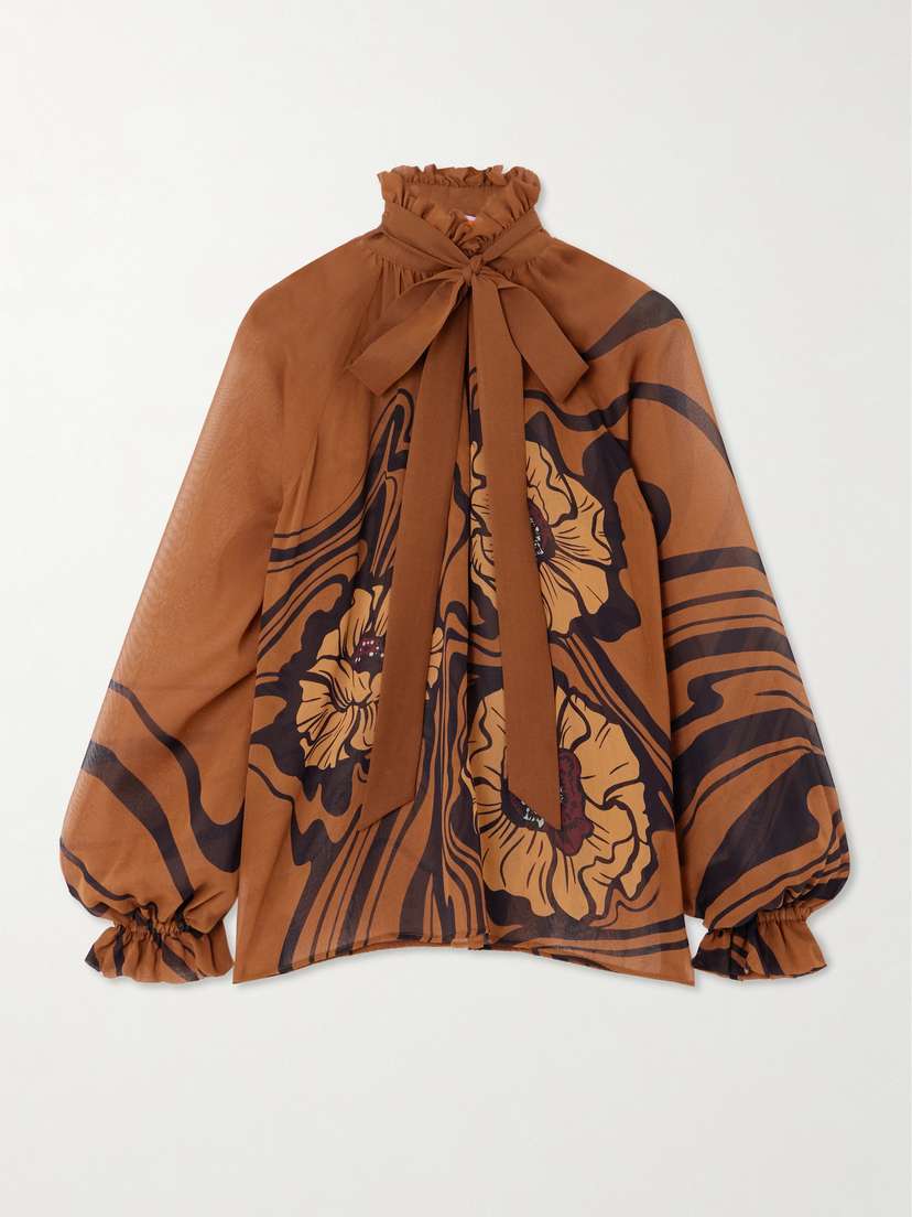 La DoubleJ Cerere Pussy-bow Printed Silk-georgette Blouse