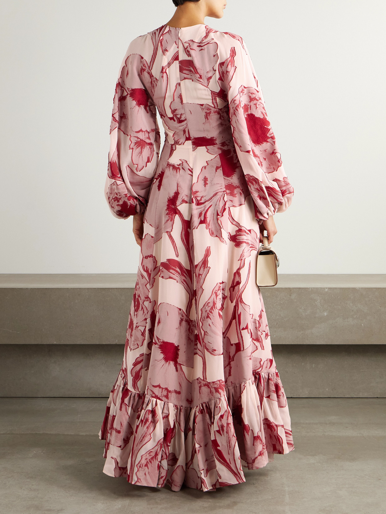 La Doublej Printed Silk-blend Chiffon Maxi Dress In Red