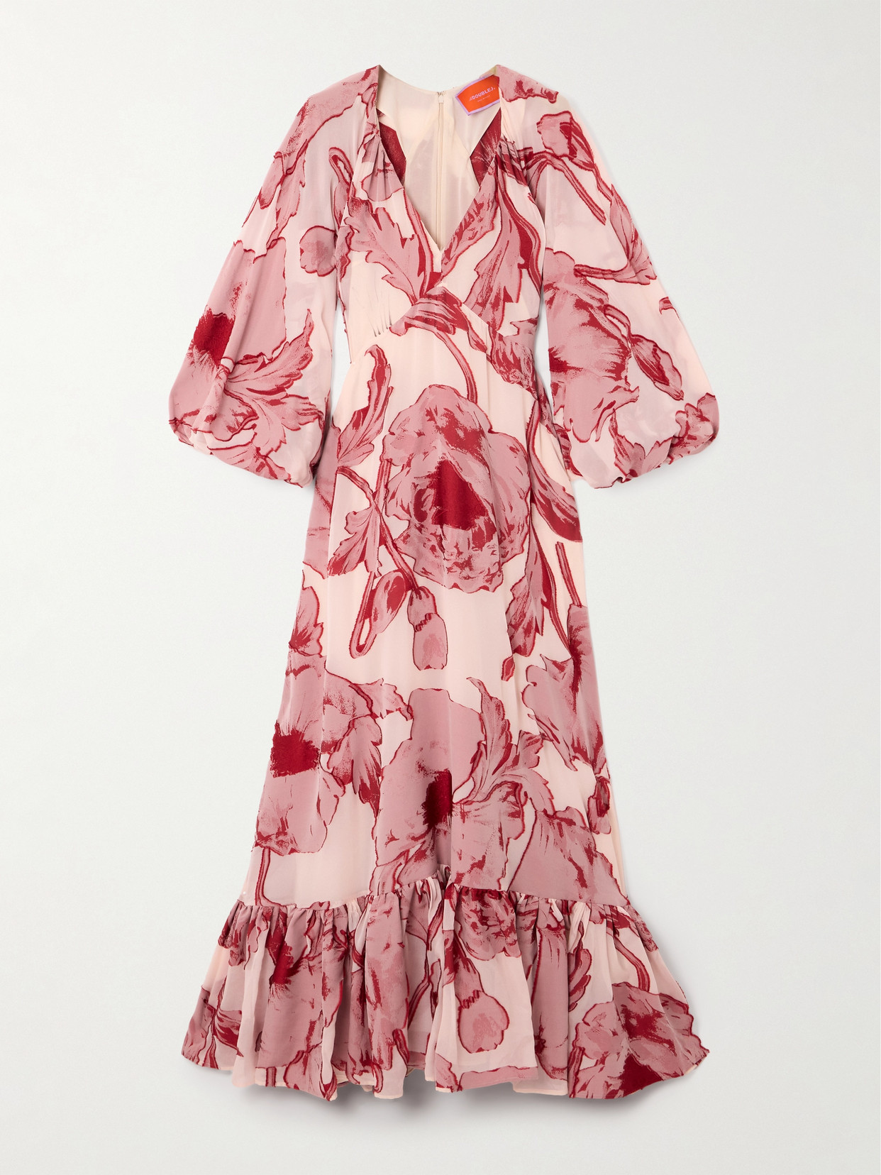 La Doublej Printed Silk-blend Chiffon Maxi Dress In Red