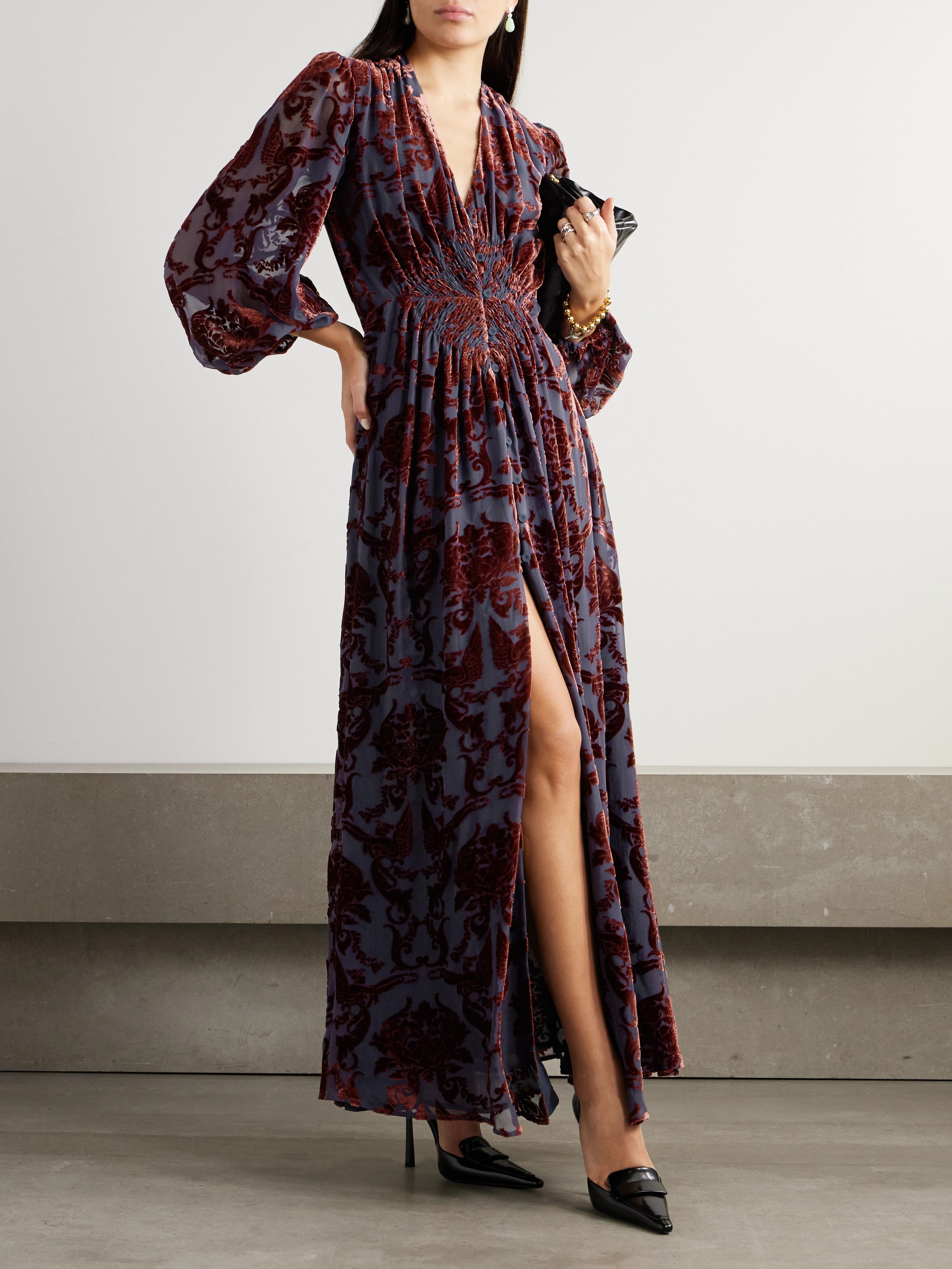 La DoubleJ Camerino devoré-velvet maxi dress