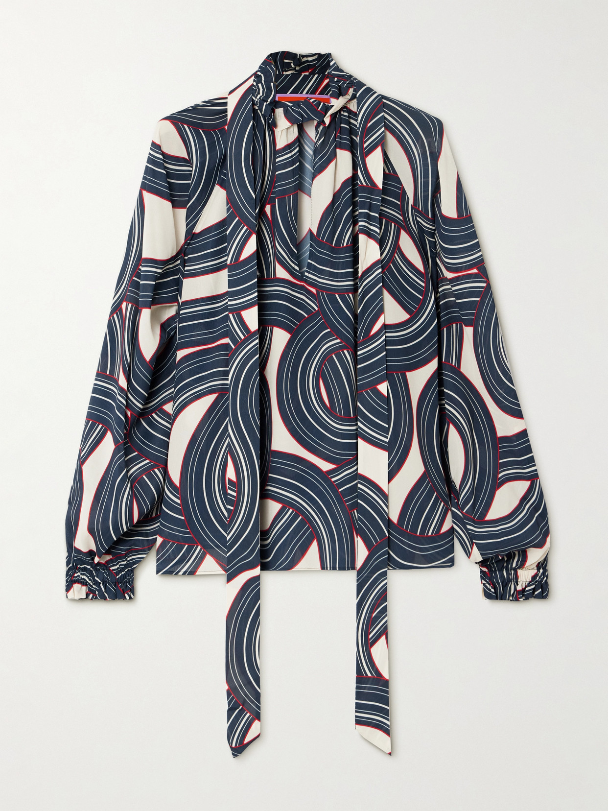 La Doublej Cerere Tie-detailed Printed Crepe Blouse In Blue