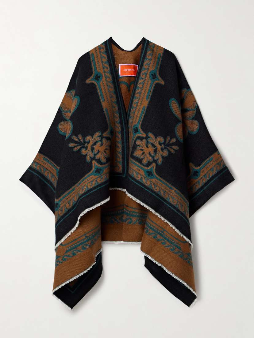 La DoubleJ Frayed Wool And Silk-blend Jacquard Poncho