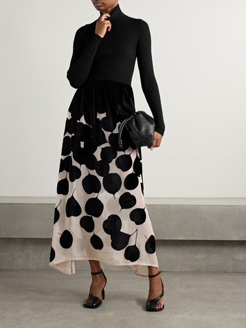 La DoubleJ Lunaria ribbed-knit and devoré-velvet turtleneck maxi dress