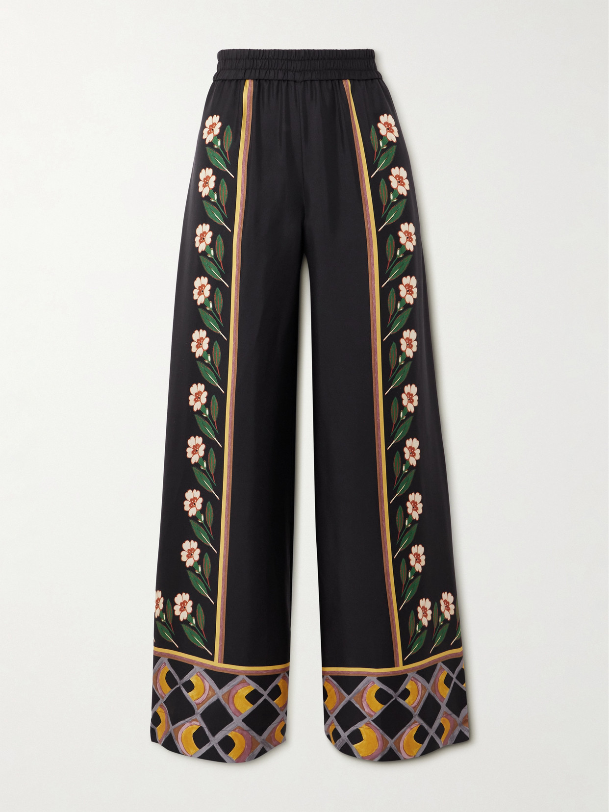 La DoubleJ - Icon Palazzo Printed Silk-twill Wide-leg Pants - Black