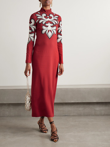 La DoubleJ Icon Halle printed crepe turtleneck midi dress
