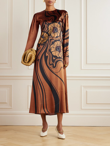 La DoubleJ Icon Clingy Swing floral-print satin midi dress