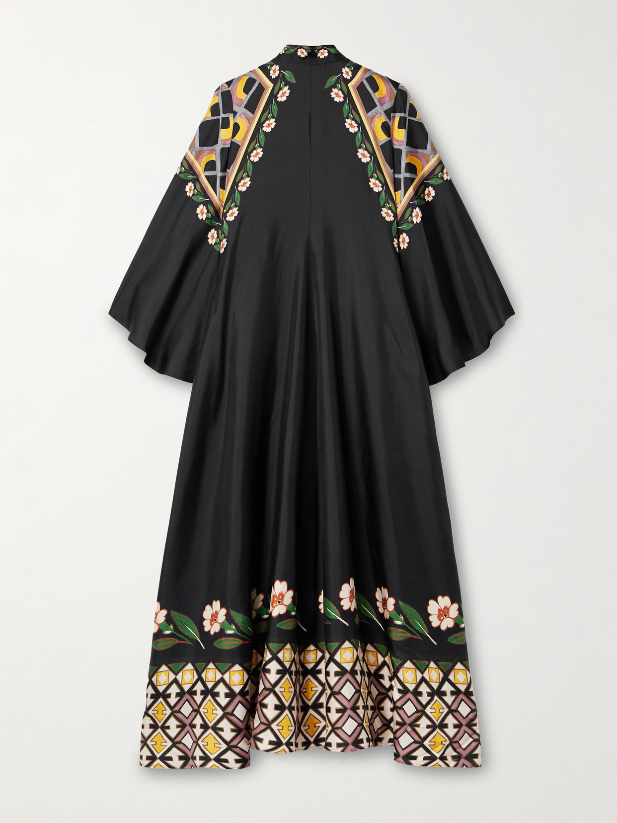 La DoubleJ - Magnifico Tie-neck Printed Silk-twill Maxi Dress - Black