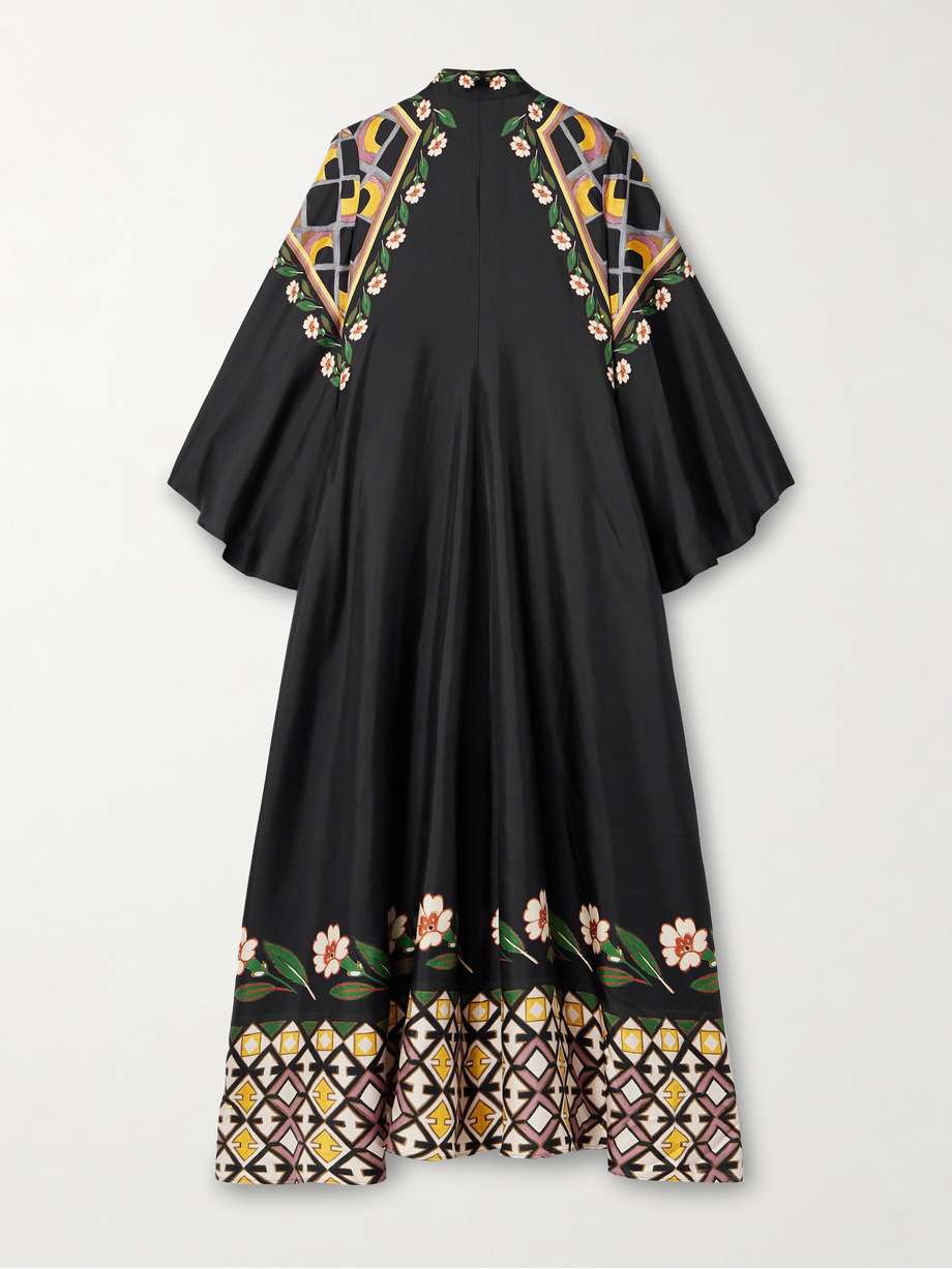 magnifico tie-neck printed silk-twill maxi dress