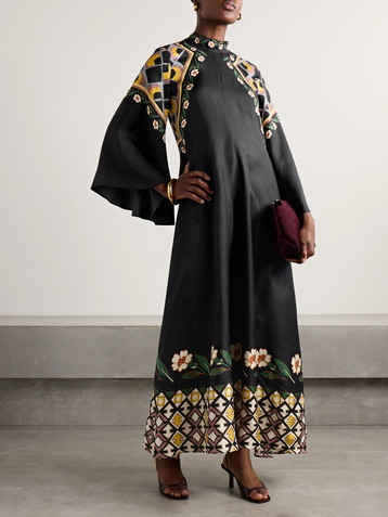 La DoubleJ Magnifico tie-neck printed silk-twill maxi dress