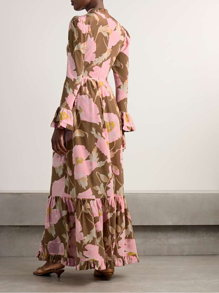 visconti tiered ruffled floral-print silk crepe de chine maxi dress