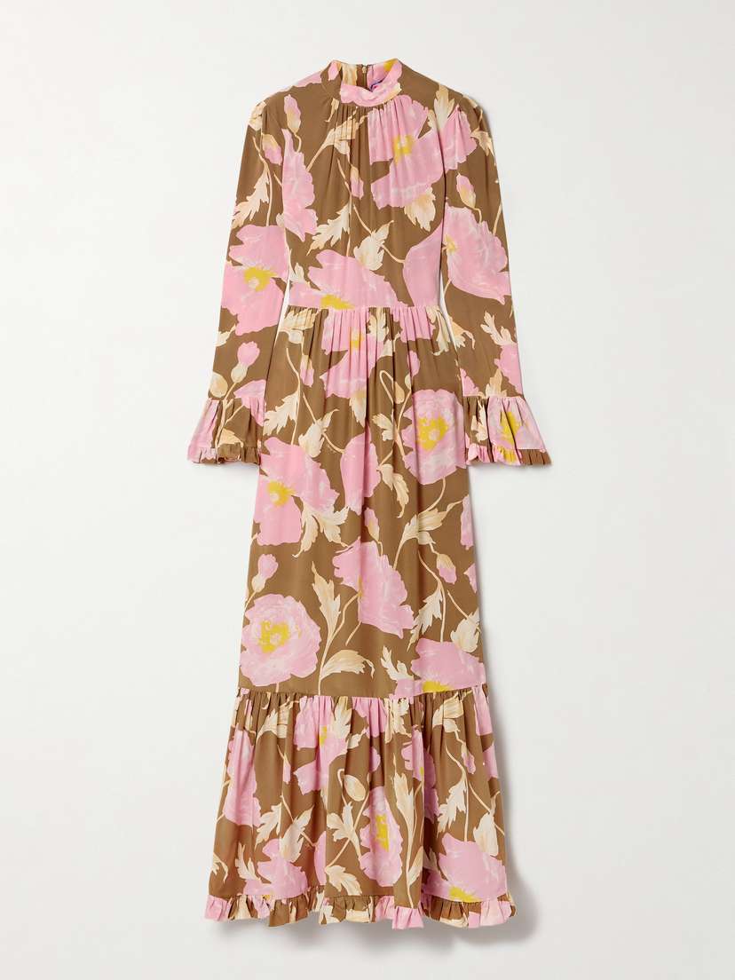 La DoubleJ Visconti Tiered Ruffled Floral-print Silk Crepe De Chine Maxi Dress
