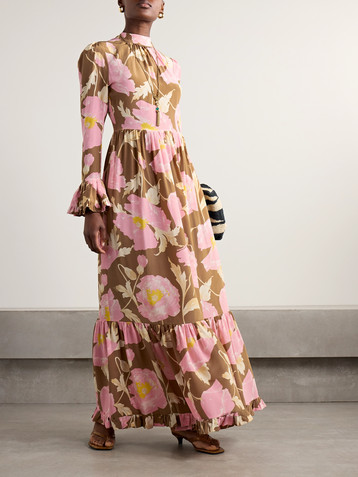 La DoubleJ Visconti tiered ruffled floral-print silk crepe de chine maxi dress