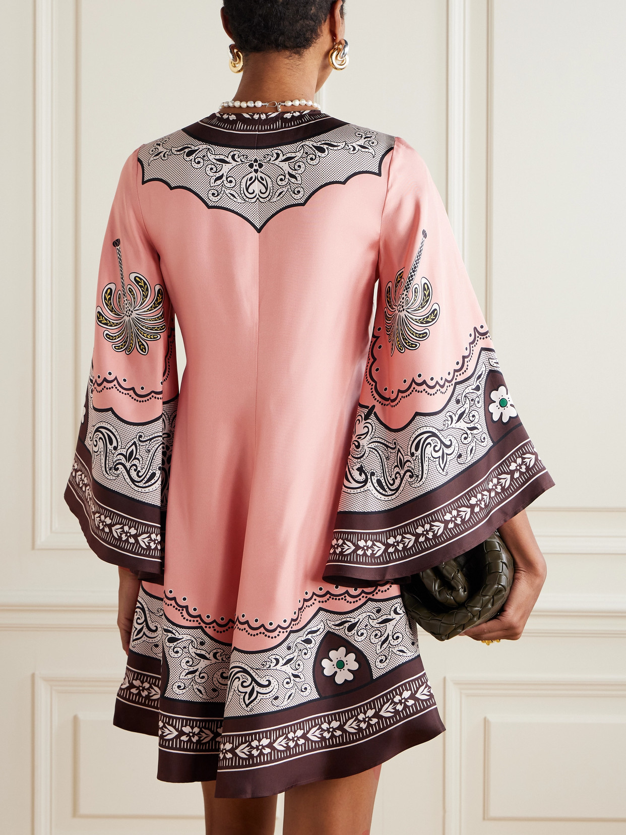 LA DOUBLEJ MAGNIFICO BELTED PRINTED SILK-TWILL MINI DRESS 
