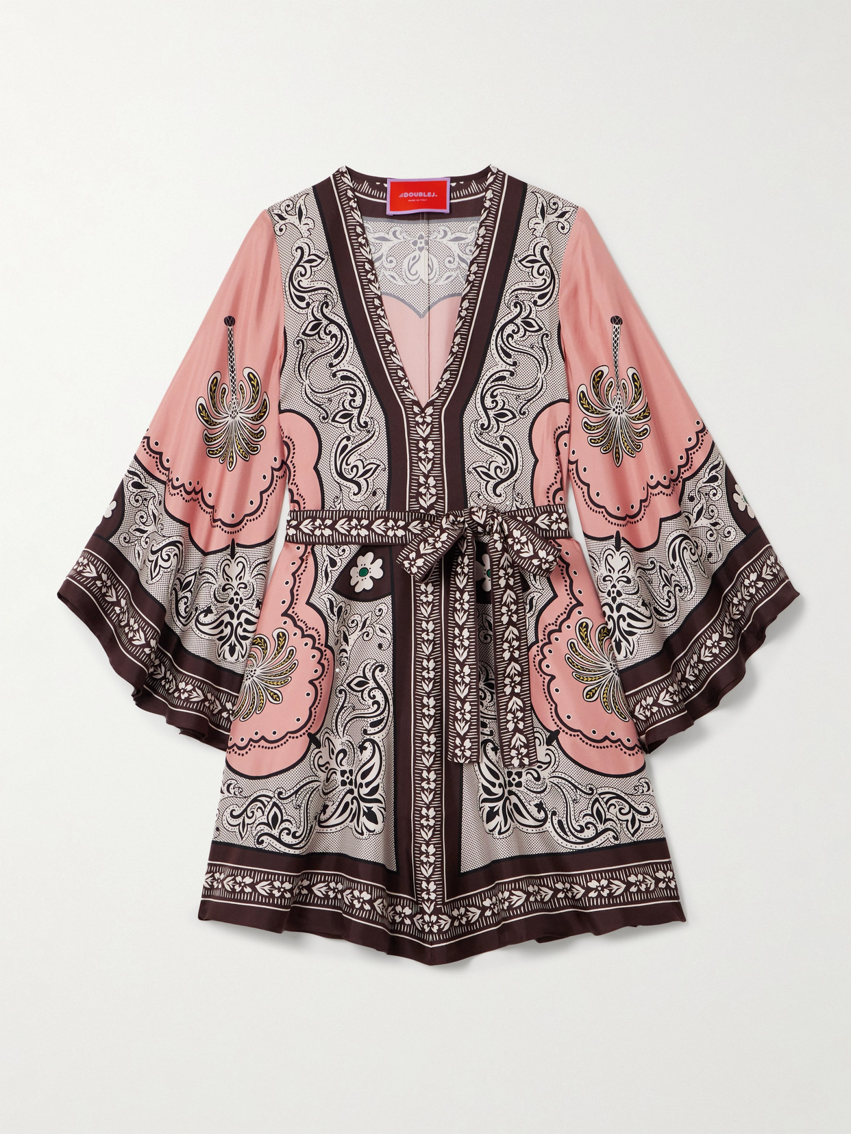 LA DOUBLEJ MAGNIFICO BELTED PRINTED SILK-TWILL MINI DRESS 
