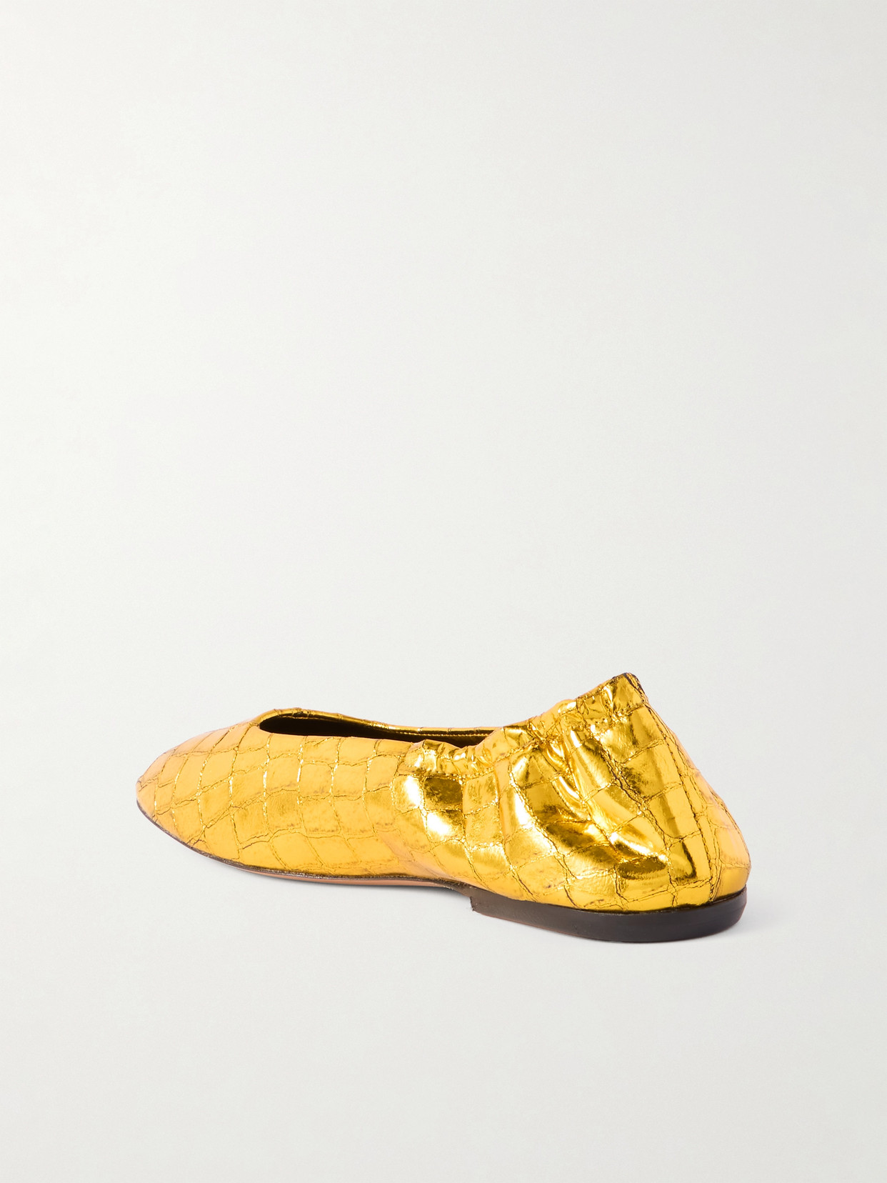 DRIES VAN NOTEN METALLIC CROC-EFFECT LEATHER BALLET FLATS