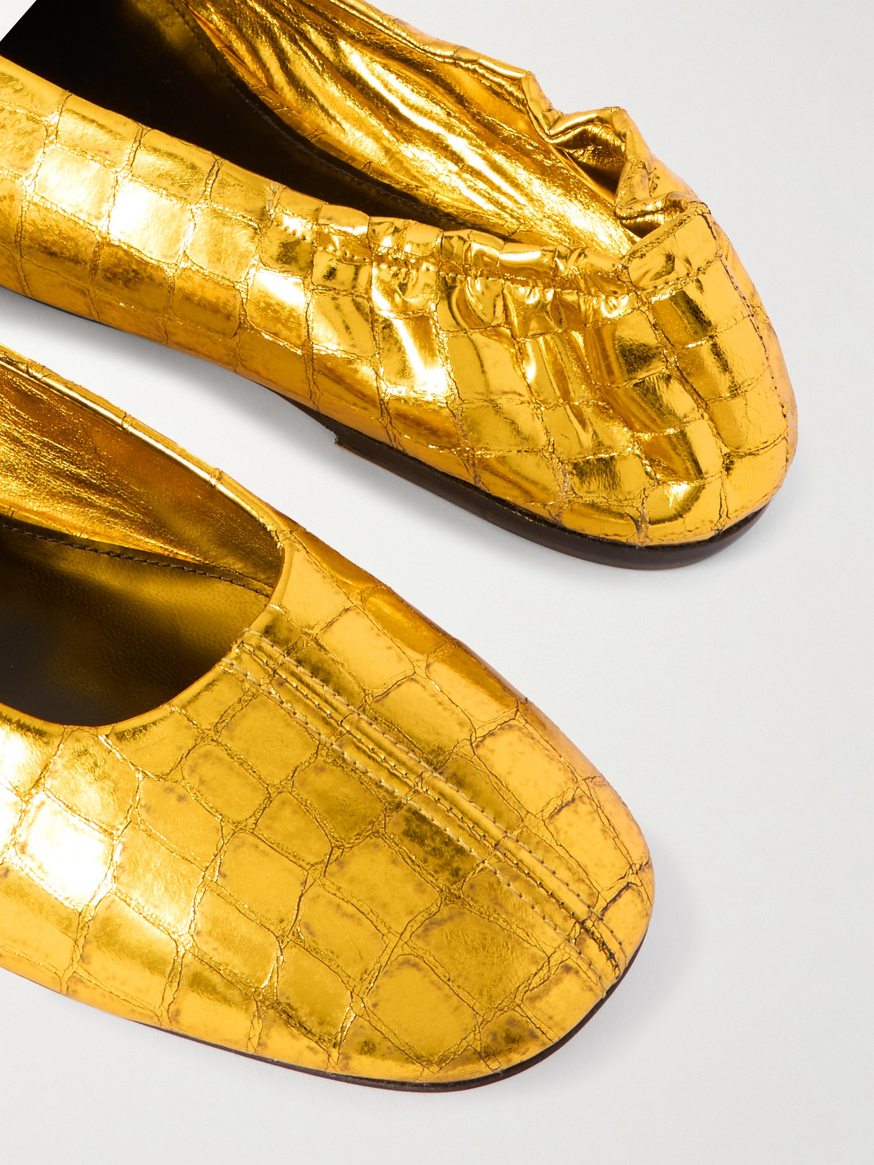 DRIES VAN NOTEN METALLIC CROC-EFFECT LEATHER BALLET FLATS