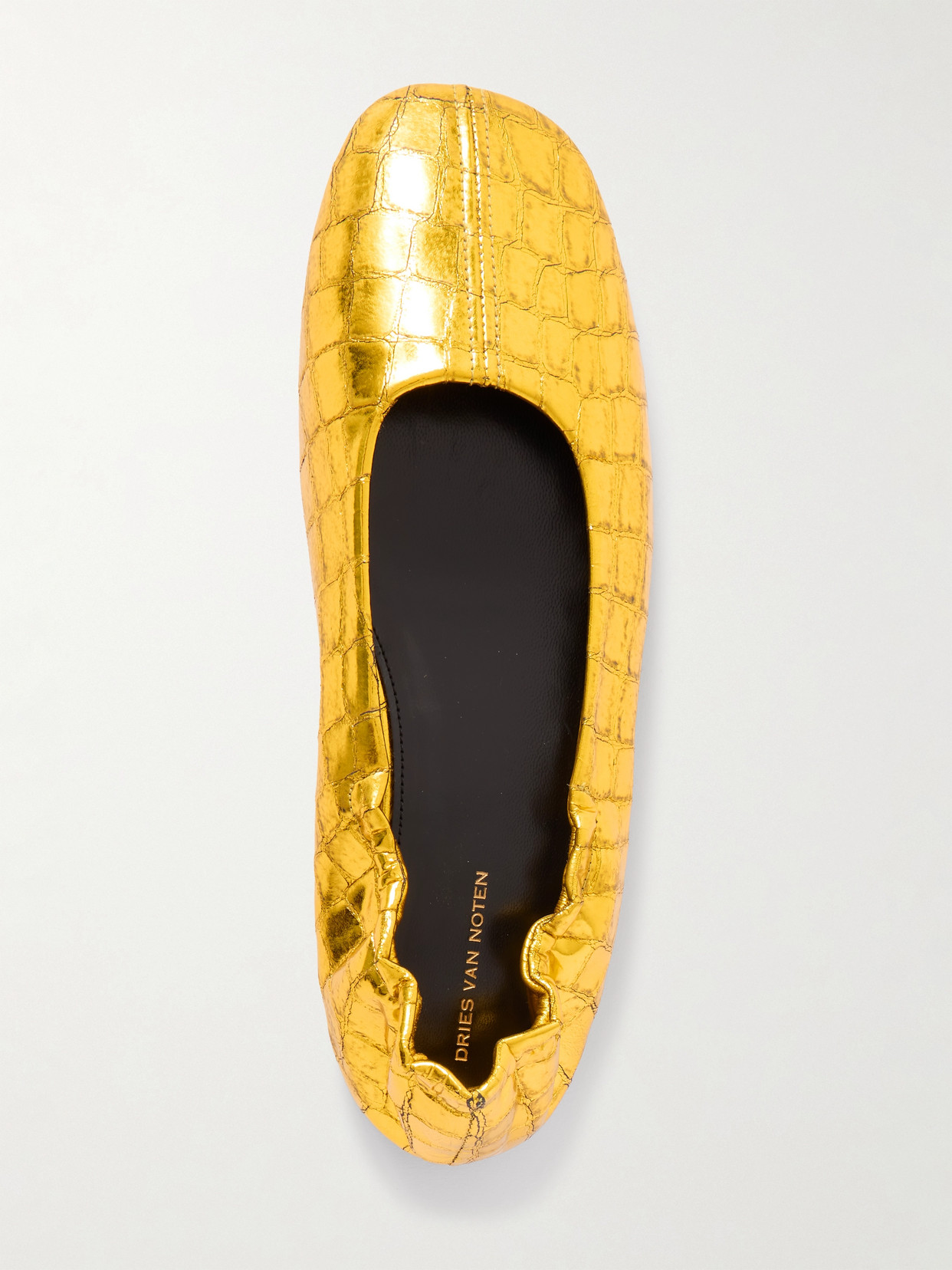Shop Dries Van Noten Metallic Croc-effect Leather Ballet Flats In Gold