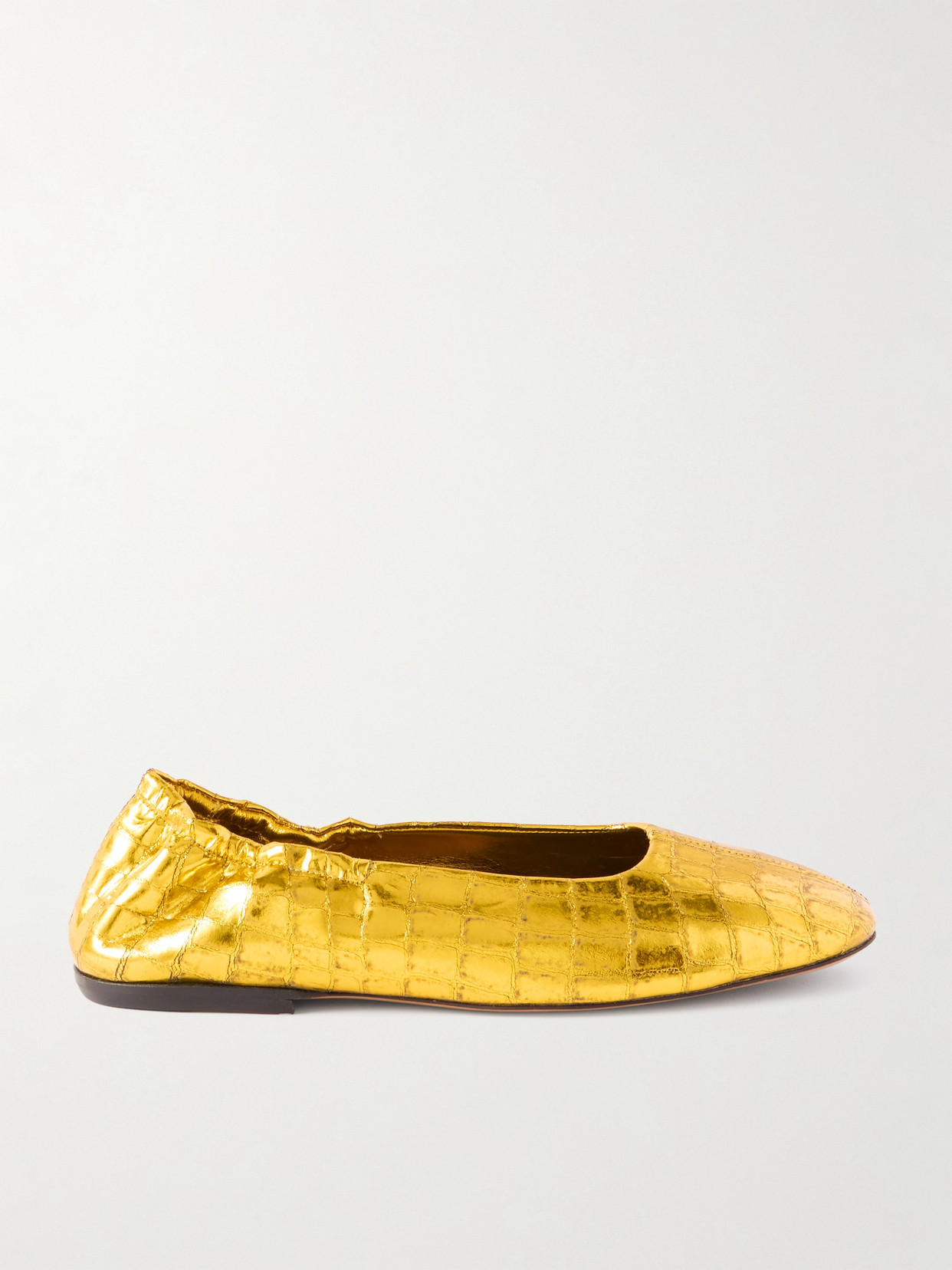 DRIES VAN NOTEN METALLIC CROC-EFFECT LEATHER BALLET FLATS