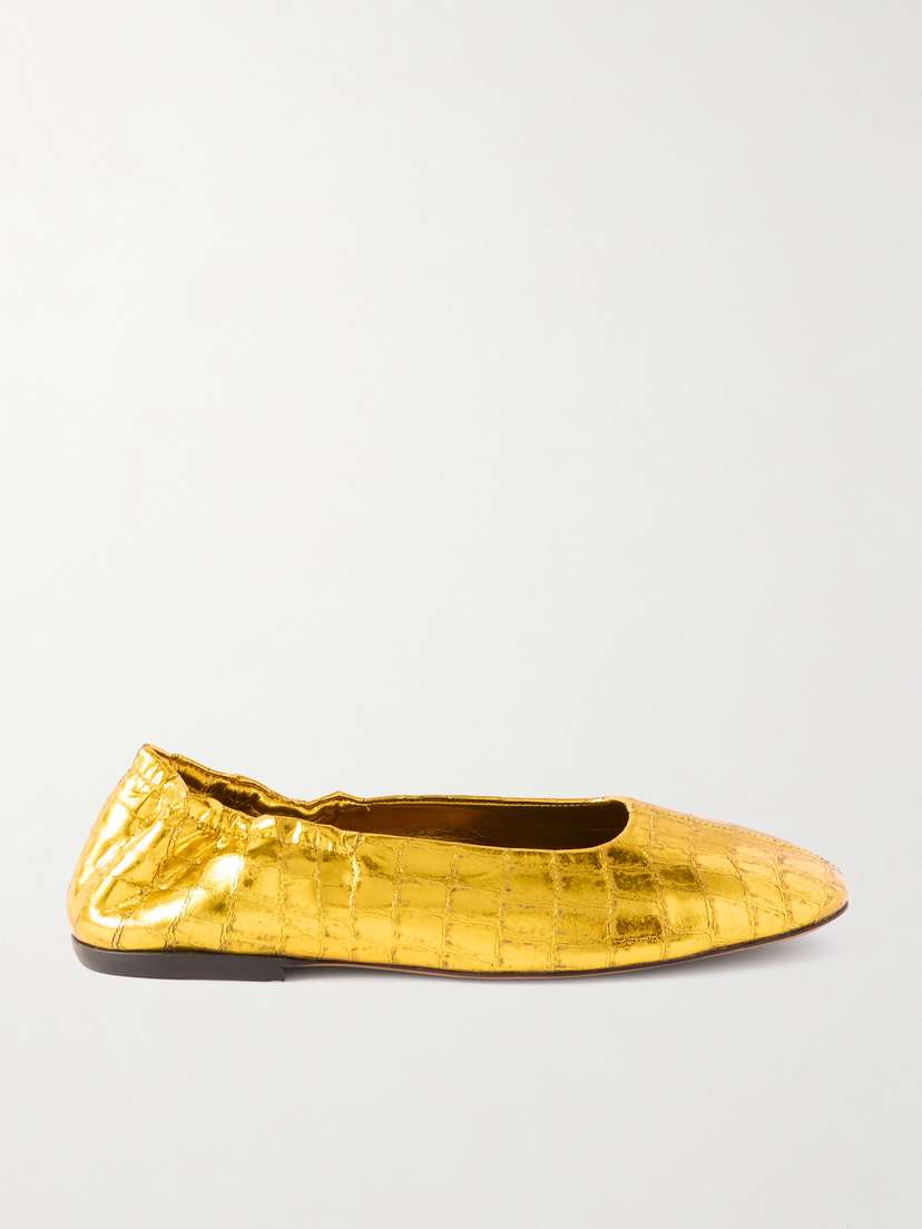Dries Van Noten Metallic Croc-effect Leather Ballet Flats